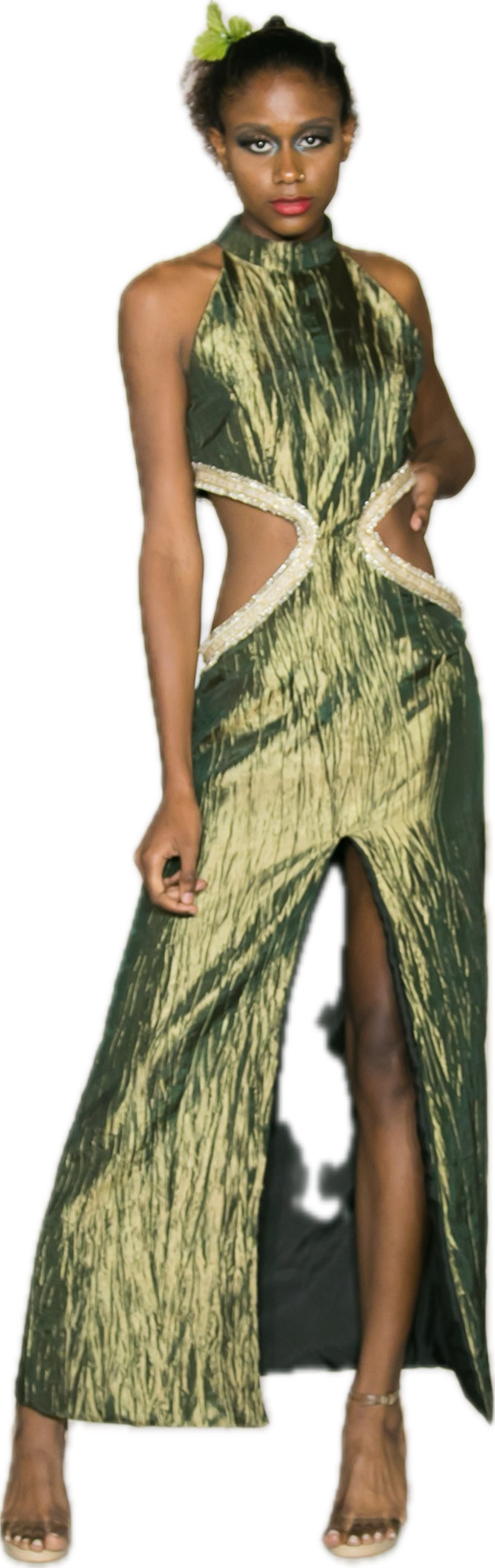 Denisha Julea - Olive Taffeta Cut-Out Gown