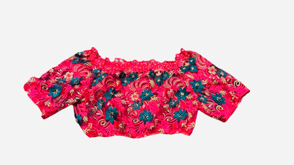 Denisha Julea - Fuchsia Lace Floral Low Crop Top